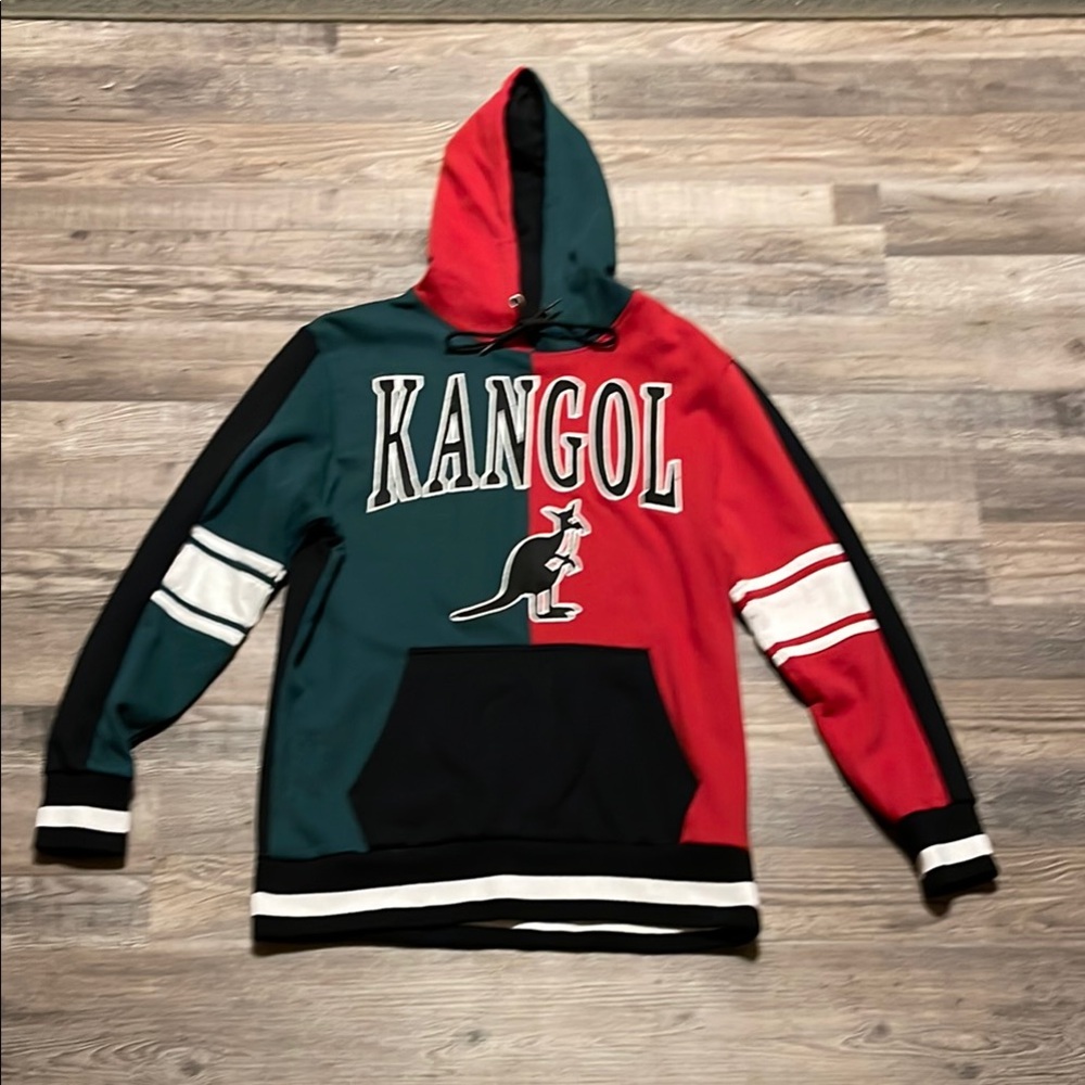 Super Rare Vintage Kangol Red and Green Color-Block Hoodie - Picture 1 of 4
